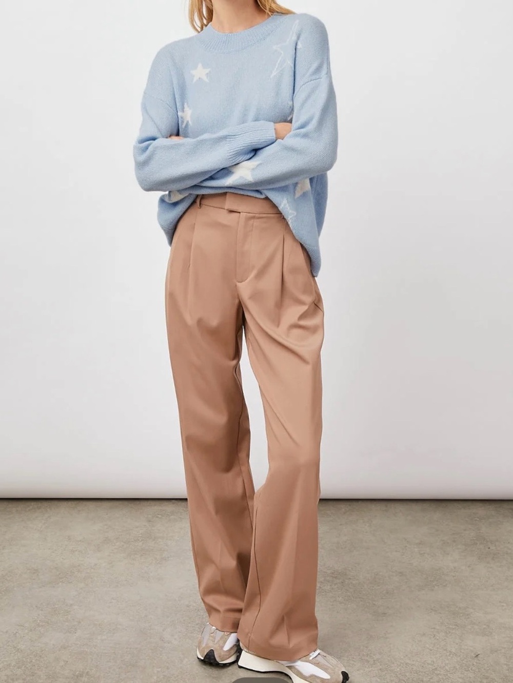 Rails Light Blue Star-Pattern Crewneck Cashmere Sweater - Picture 3 of 5